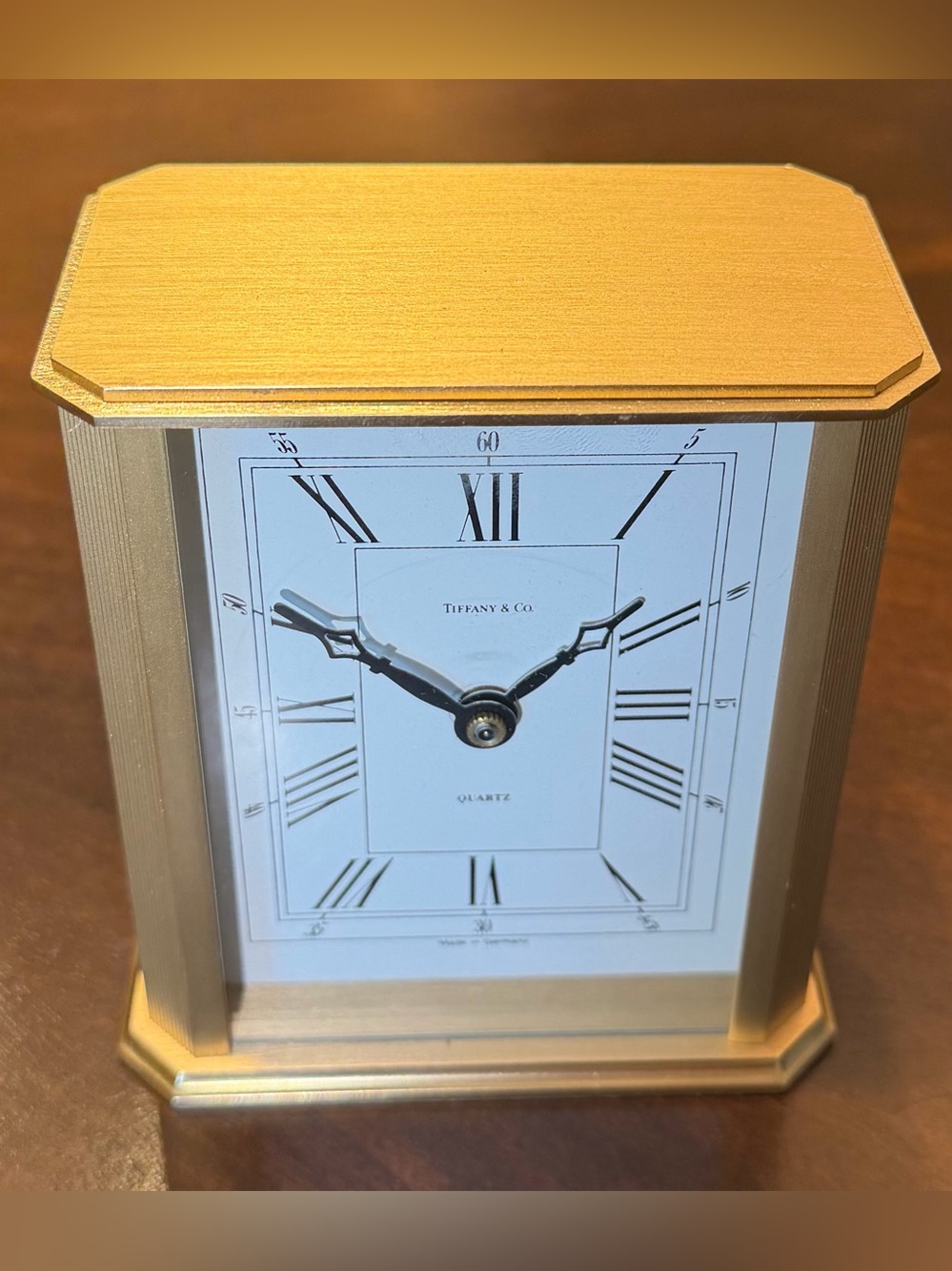 Tiffany & Co. Brass Quartz Desk Clock, Refurbished, Works, No Engraving